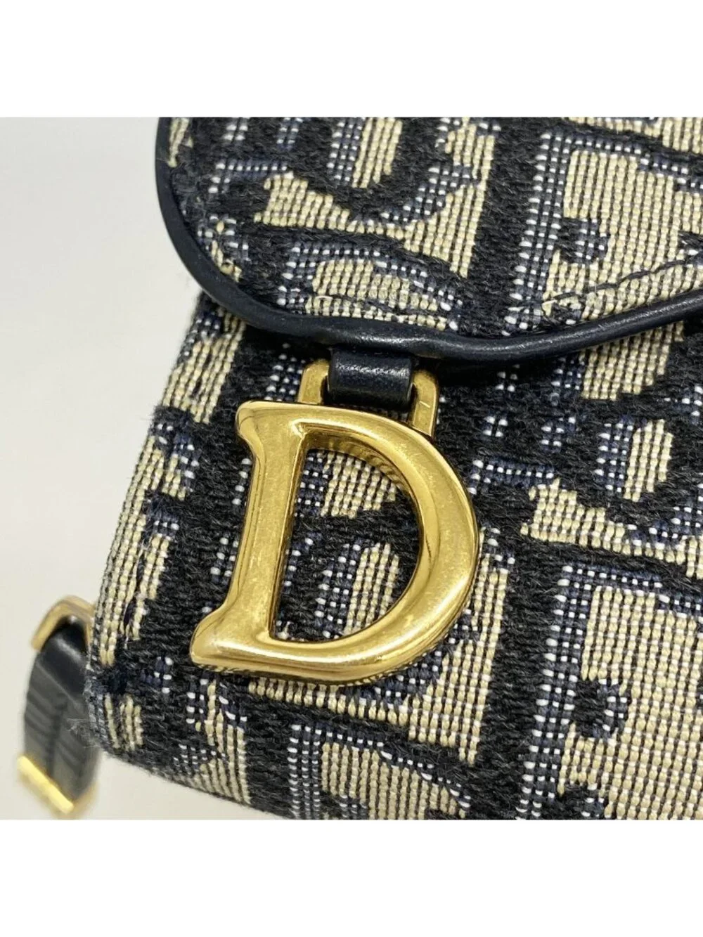 Dior Trifold Wallet Oblique Saddle Canvas Navy Gold